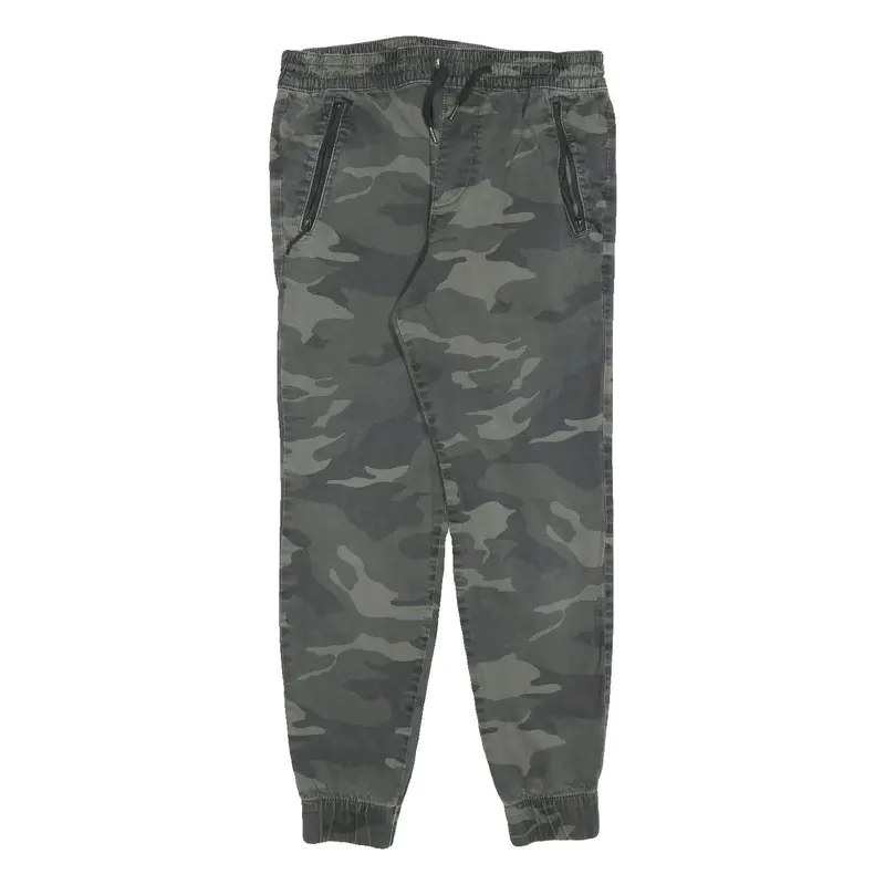 Hollister Mens Cotton Blend Green Camouflage Slim Tapered Trousers W30 L28 1
