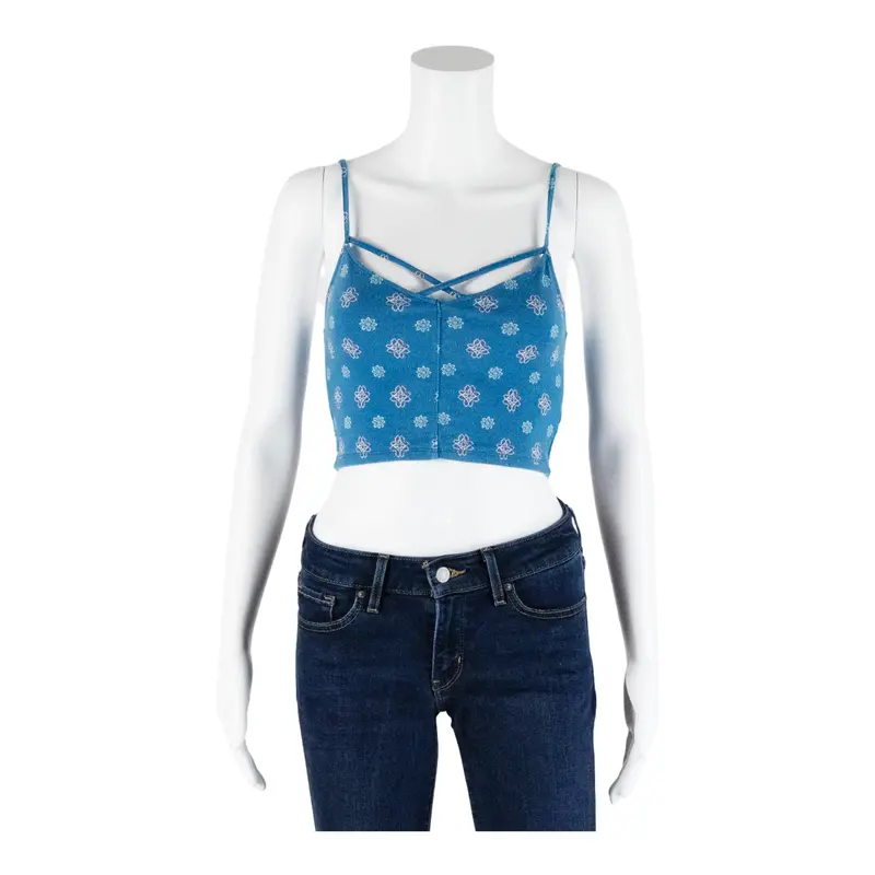 Hollister Womens Camisole Vest Blue V-Neck Sleeveless Floral S 1