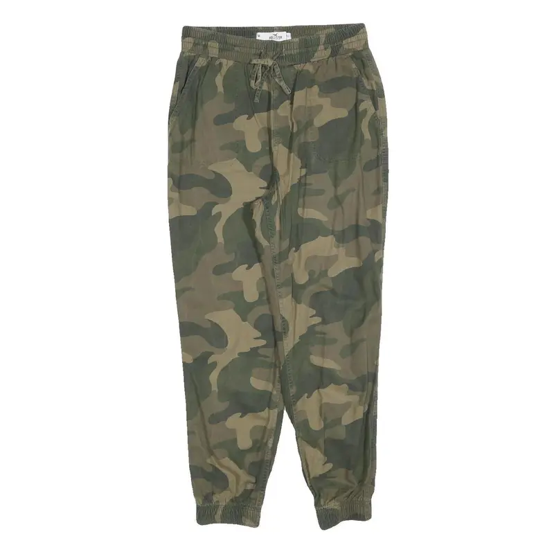 Hollister Womens Cotton Blend Green Camouflage Slim Drawstring Trousers W30 L26 1