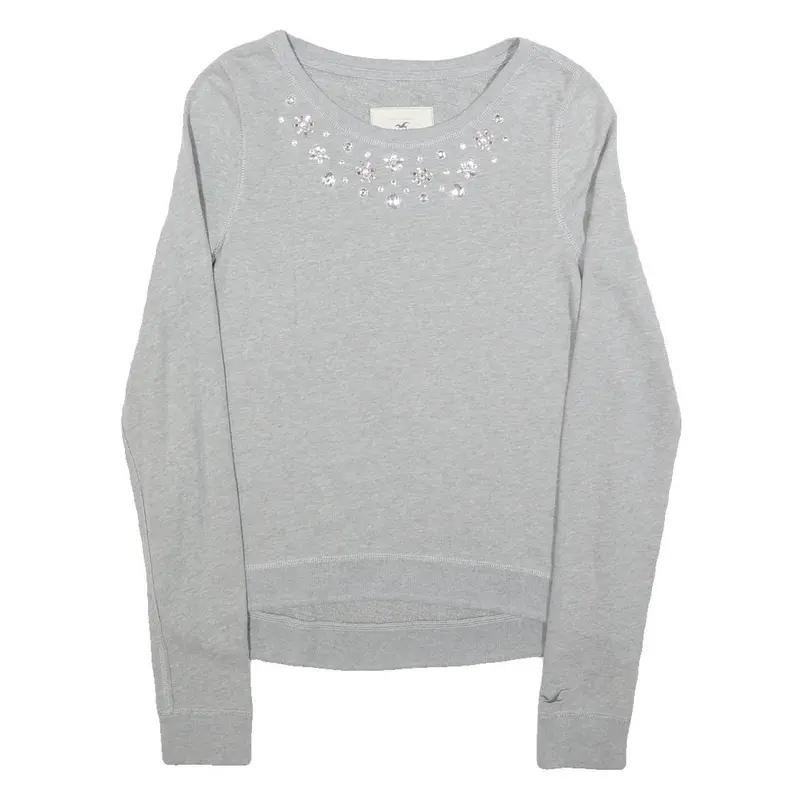 Hollister Womens Grey Pullover Sweatshirt M Beaded Detail Cotton Blend 1