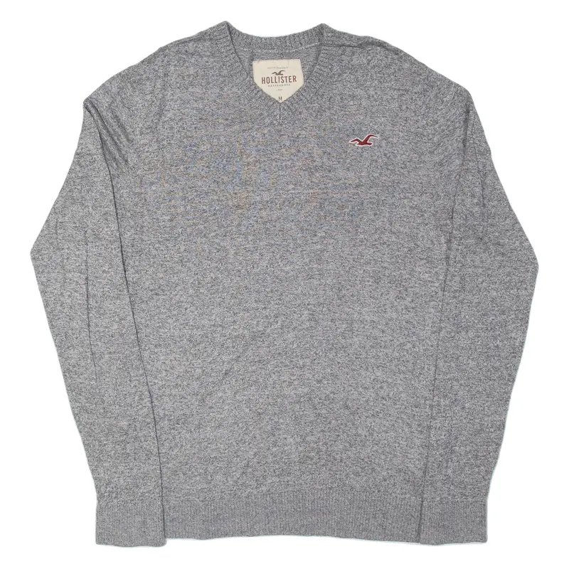 Hollister Womens Jumper Grey V-Neck 90S Tight Knit M 1