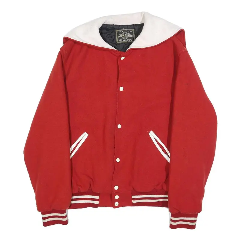 Holloway Womens Red & White Button Jacket L Wool Casual Varsity Style 1