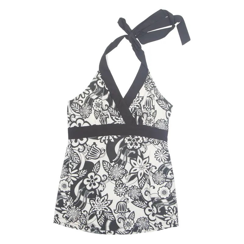 Hot Tempered Womens Halter Neck Top Black V-Neck Sleeveless Floral Xl 1
