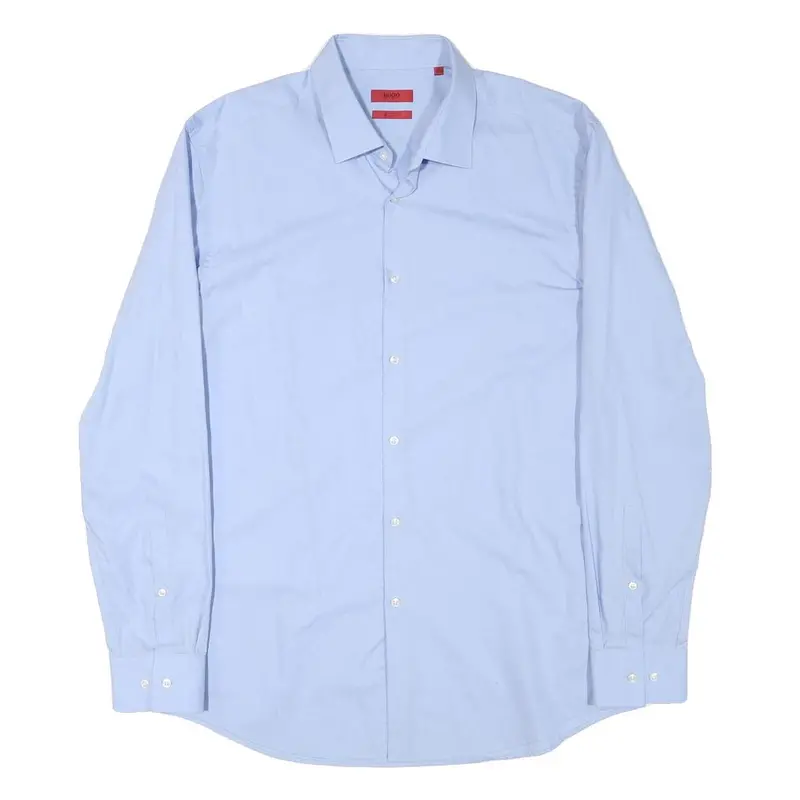 Hugo Boss Mens Blue Shirt L Cotton Blend Classic Formal Long Sleeve Button 1