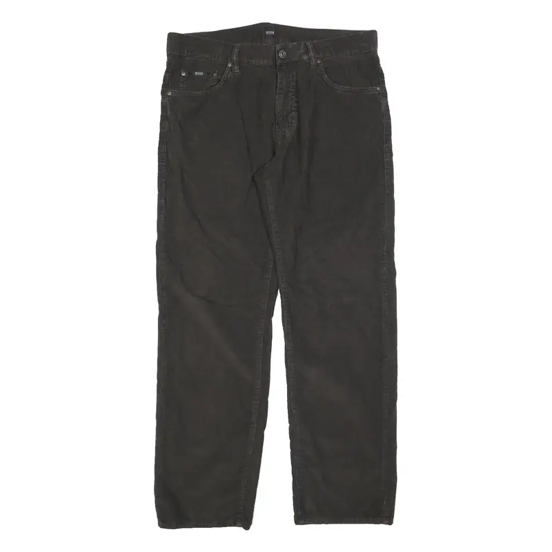 Hugo Boss Mens Cotton Blend Black Regular Fit Straight Leg Trousers W36 L32 1