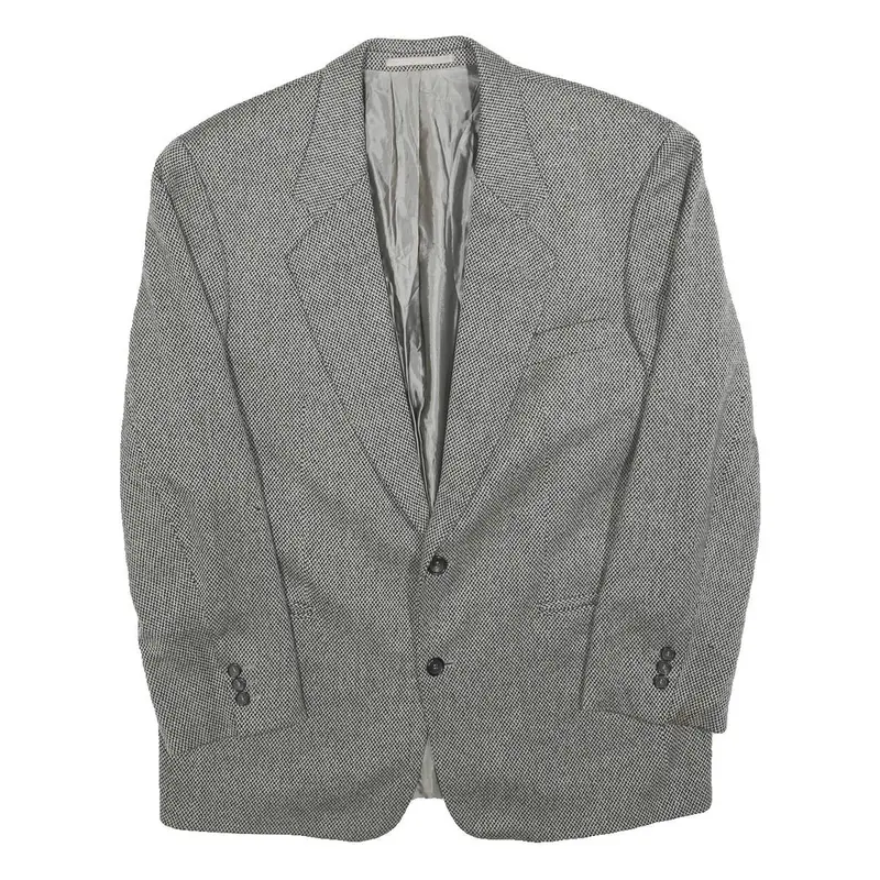 Hugo Boss Mens Grey & Black Classic Cashmere Jacket L Woven Button Blazer 1