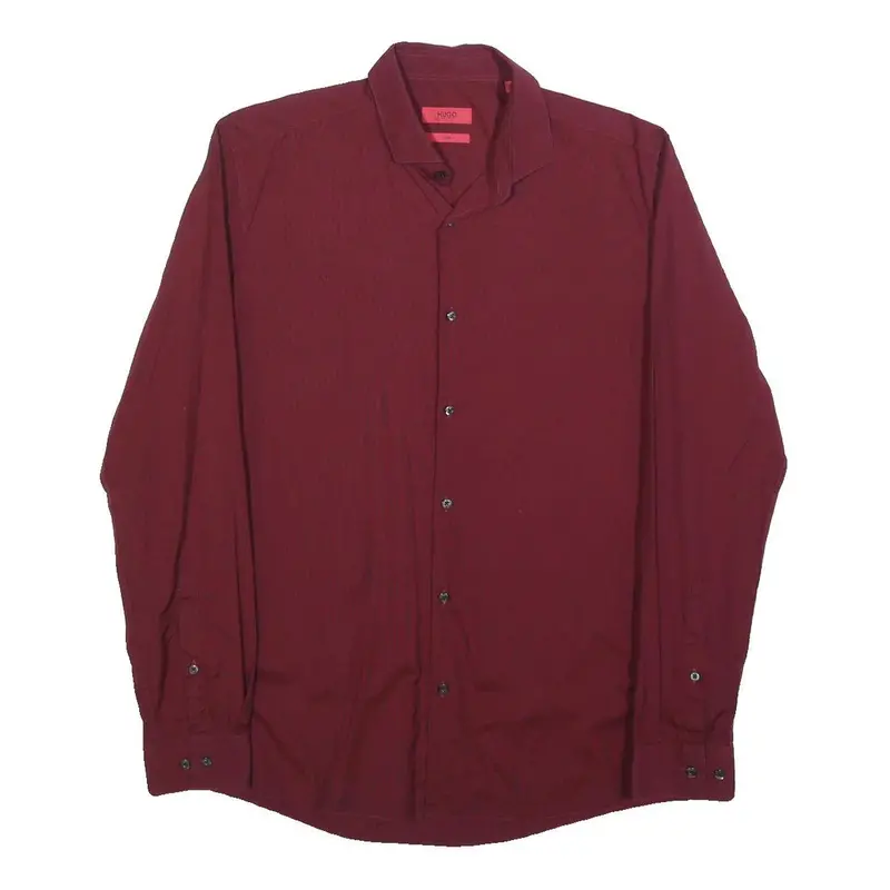 Hugo Boss Mens Red Plain Shirt M Elegant Cotton Blend Button Down 1