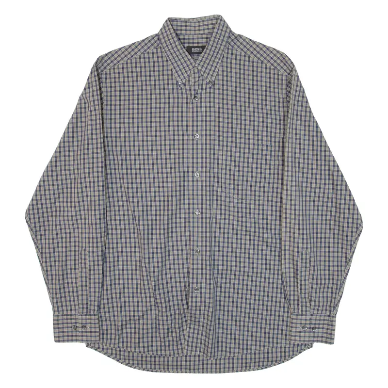 Hugo Boss Mens Shirt Blue Check Long Sleeve L 1