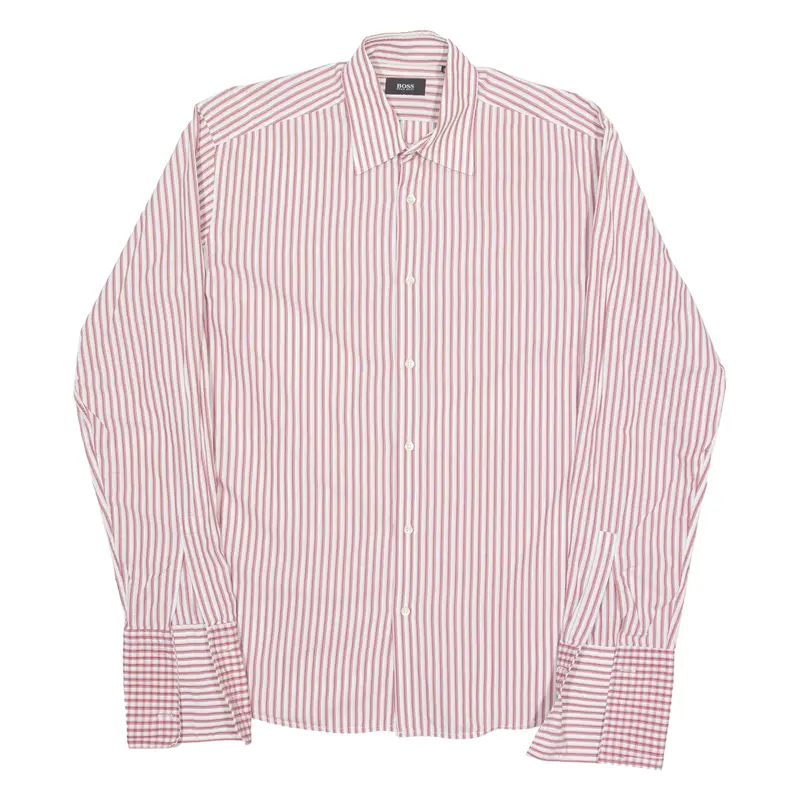 Hugo Boss Mens Shirt Red Striped Long Sleeve M 1