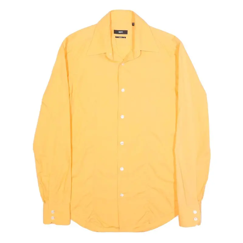 Hugo Boss Mens Yellow Plain Shirt S Formal Cotton Button Closure 1