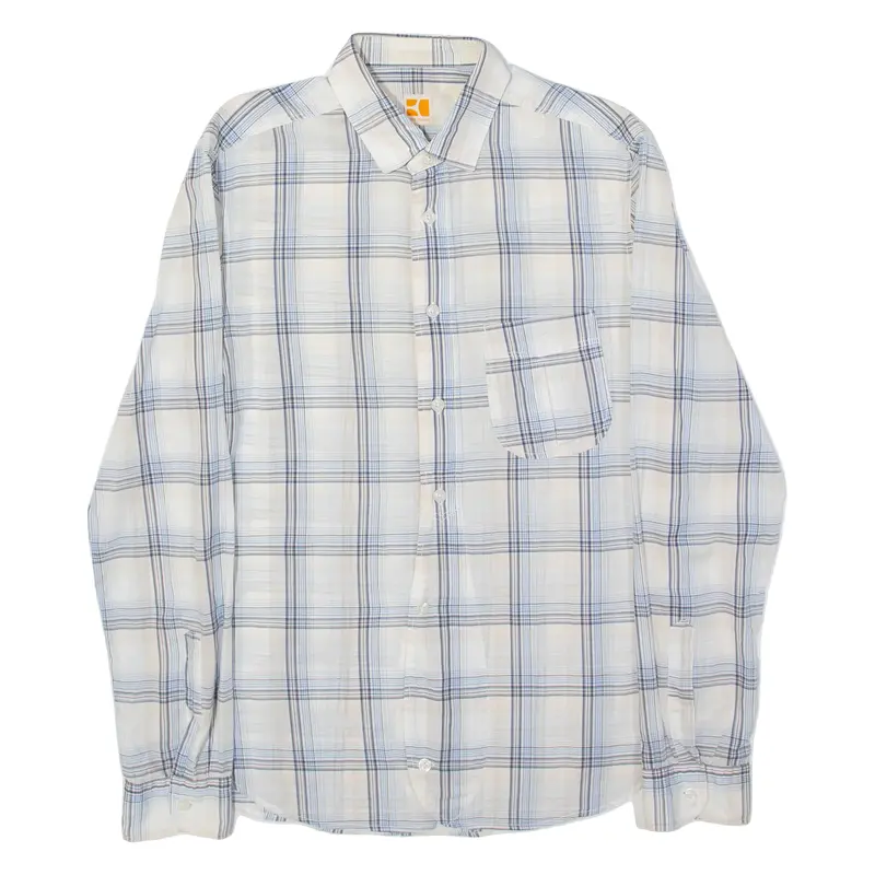 Hugo Boss Orange Mens Shirt Blue Plaid Long Sleeve M 1