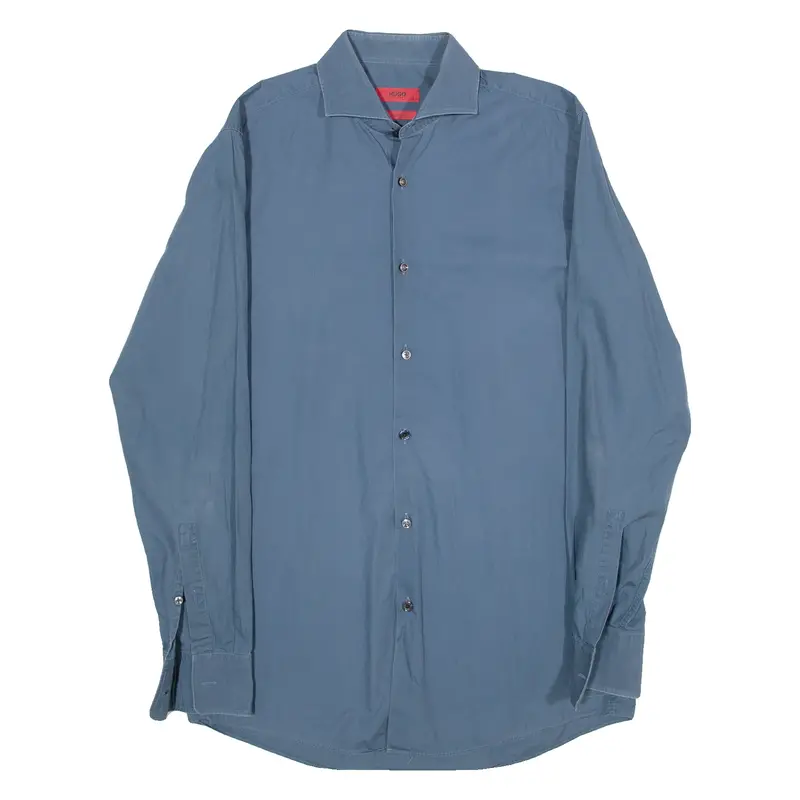 Hugo Boss Sharp Fit Mens Plain Shirt Blue Long Sleeve S 1