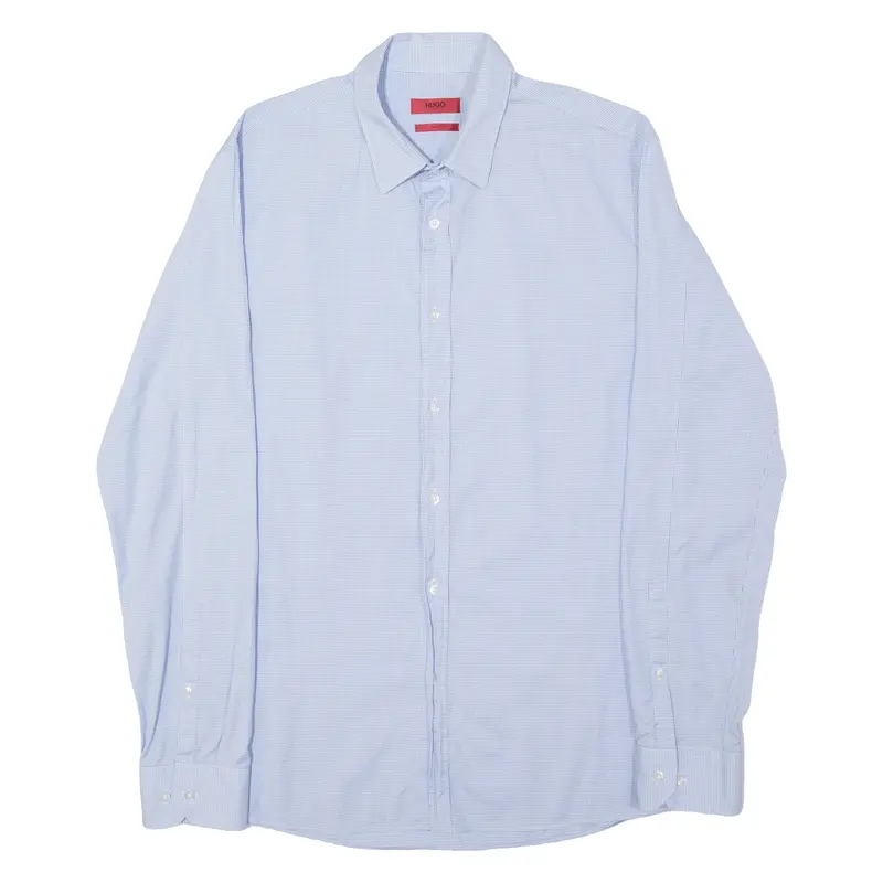 Hugo Boss Slim Fit Ellsha Mens Shirt Blue Plaid Long Sleeve L 1