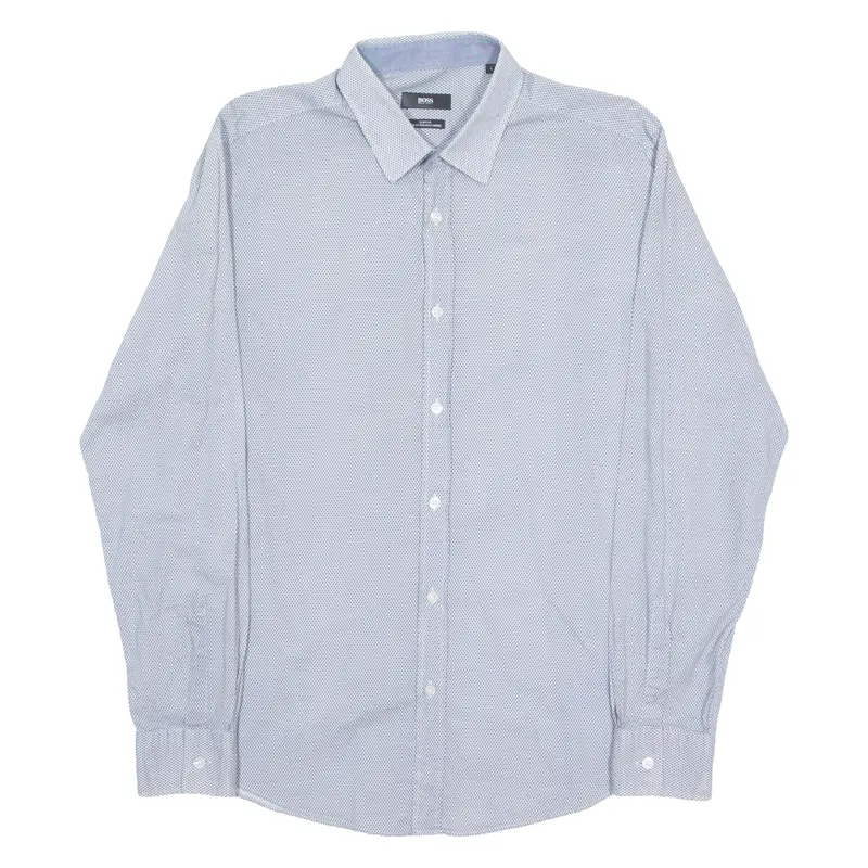 Hugo Boss Slim Fit Mens Shirt Blue Geometric Long Sleeve L 1