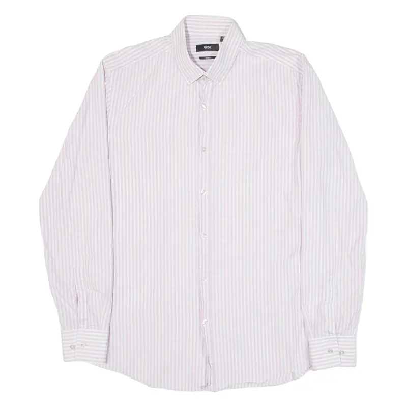 Hugo Boss Slim Fit Mens Shirt Purple Gingham Long Sleeve M 1