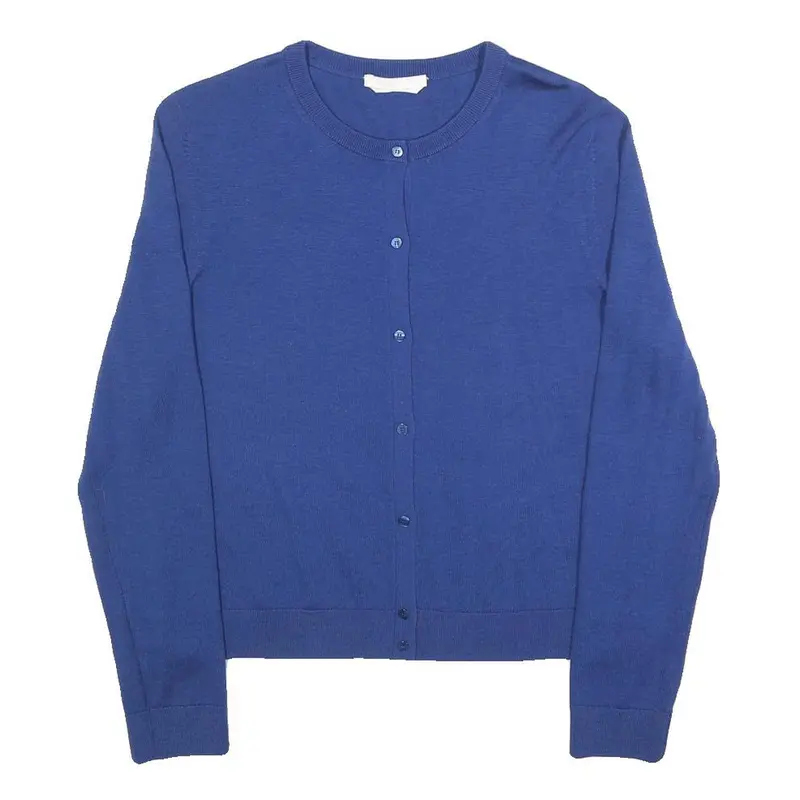 Hugo Boss Womens Blue Plain Button Up Jumper Crew Neck Basic Knit M 1