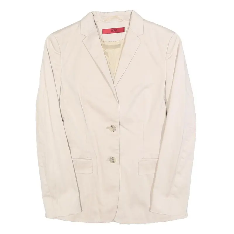 Hugo Boss Womens Cream Cotton Blend Tailored Jacket Uk 4 Button Plain Formal 1