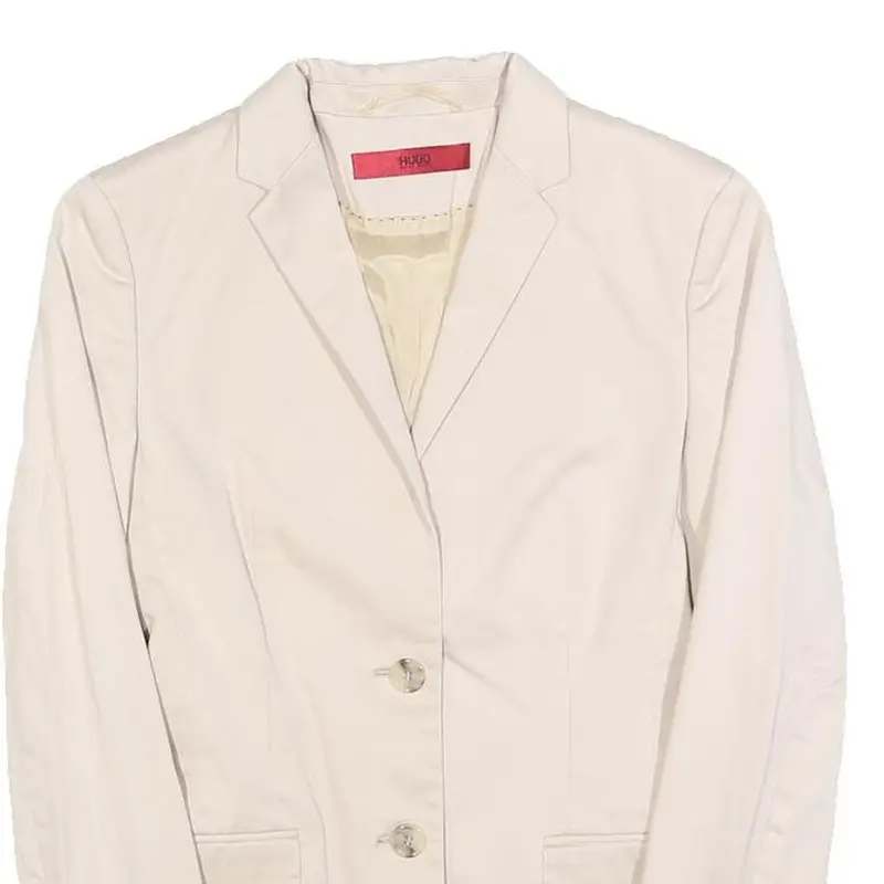 Hugo Boss Womens Cream Cotton Blend Tailored Jacket Uk 4 Button Plain Formal 2