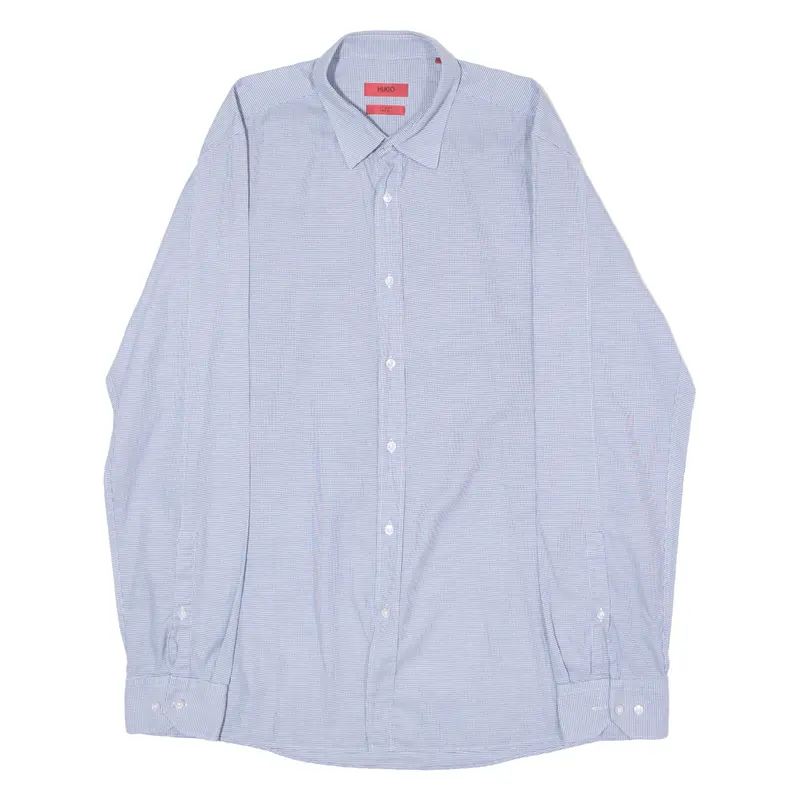 Hugo Slim Fit Elisha Mens Shirt Blue Houndstooth Long Sleeve L 1