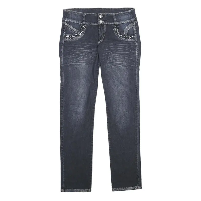 Humox Jeans Womens Regular Fit Blue Denim Jeans W28 L34 Embroidered Pocket 1
