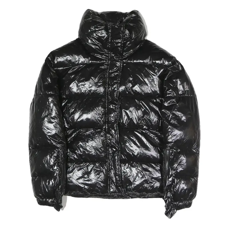 I Do Womens Black Slim Puffer Jacket S Polyester Blend Zip Shiny Collar 1