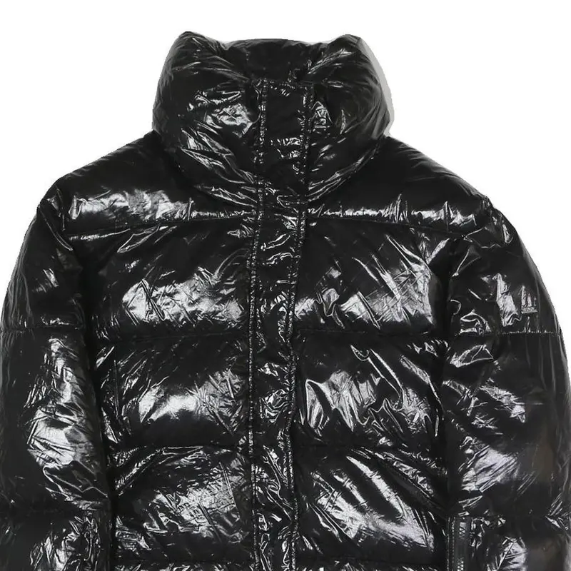 I Do Womens Black Slim Puffer Jacket S Polyester Blend Zip Shiny Collar 2