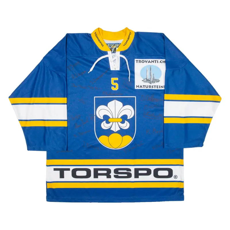 Ice Hockey Signed Mens Jersey Blue 3/4 Sleeve V-Neck Xl 1