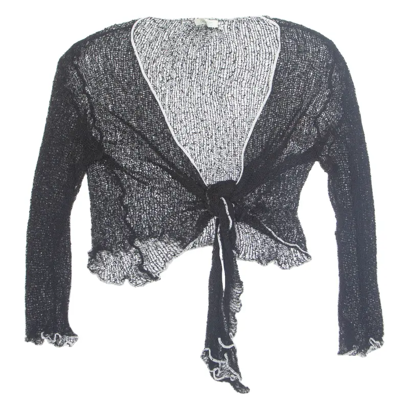 Ikat Womens Wrap Blouse Black V-Neck 3/4 Sleeve S 1