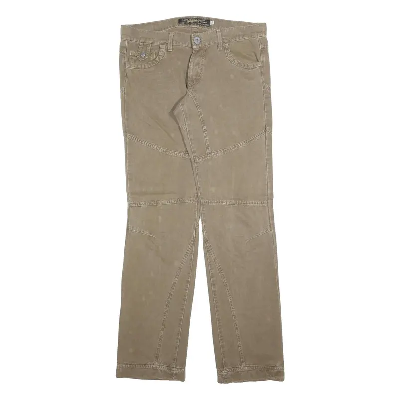 Imerpial Mens Cotton Blend Beige Regular Fit Straight Leg Trousers W36 L36 1