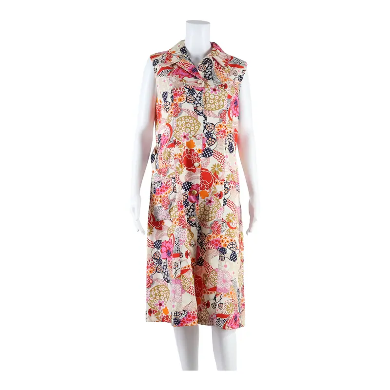 Impeka Pockets Womens Shirt Dress Cream Floral Sleeveless Long L 1