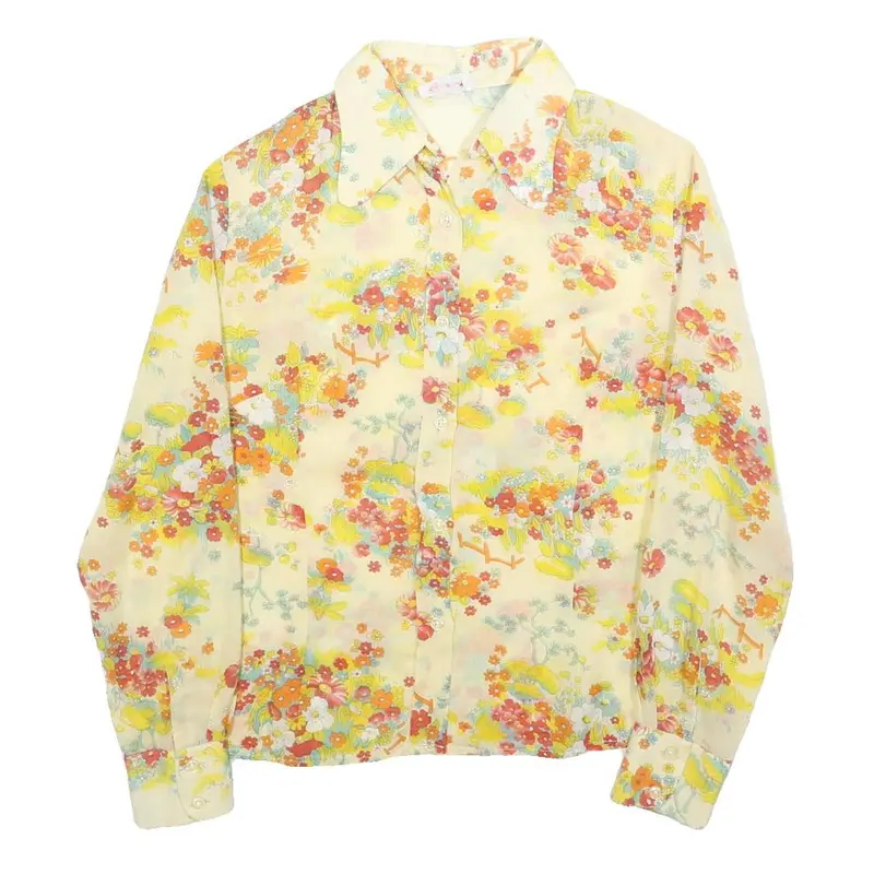 Imperia Womens Yellow Floral Print Shirt Long Sleeve Point Collar M Blouse 1