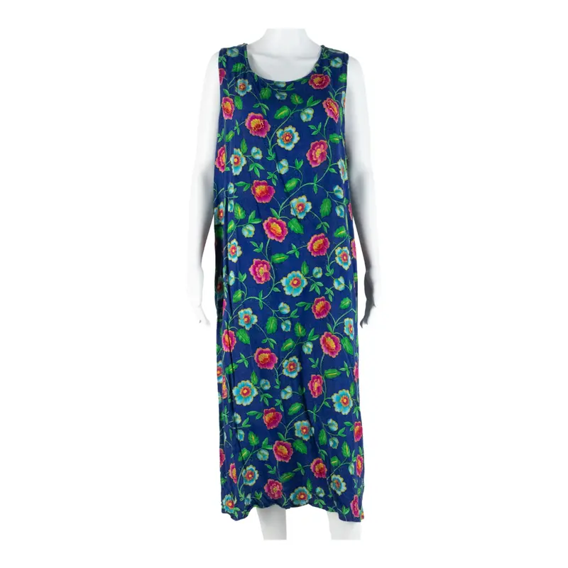 Impressions Womens Shift Dress Blue Floral Sleeveless Midi L 1