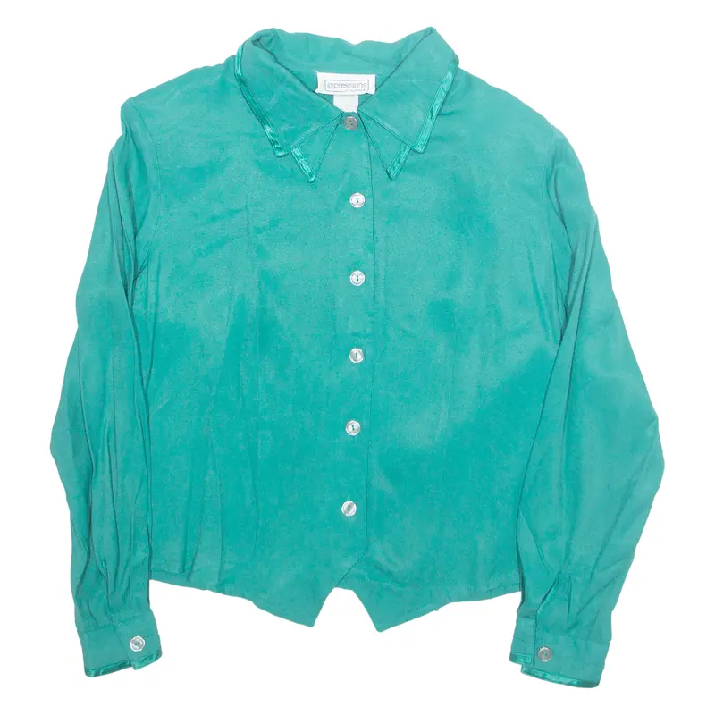Impressions Womens Shirt Green Collared Long Sleeve M 1