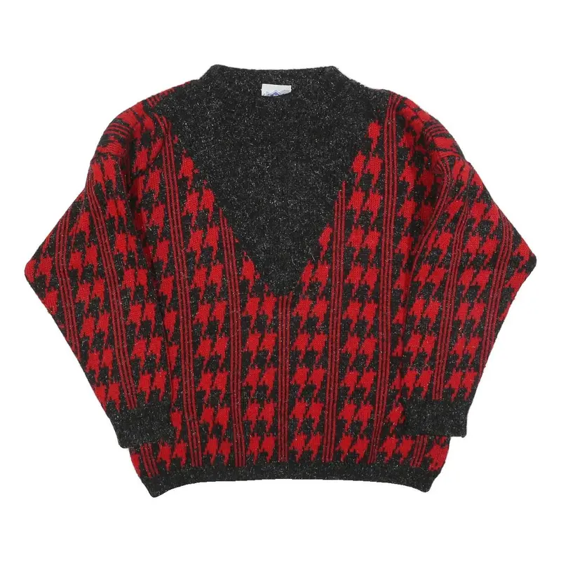 Impronte Womens Red & Black Patterned Jumper Round Neck Chunky Knit L Stylish 1