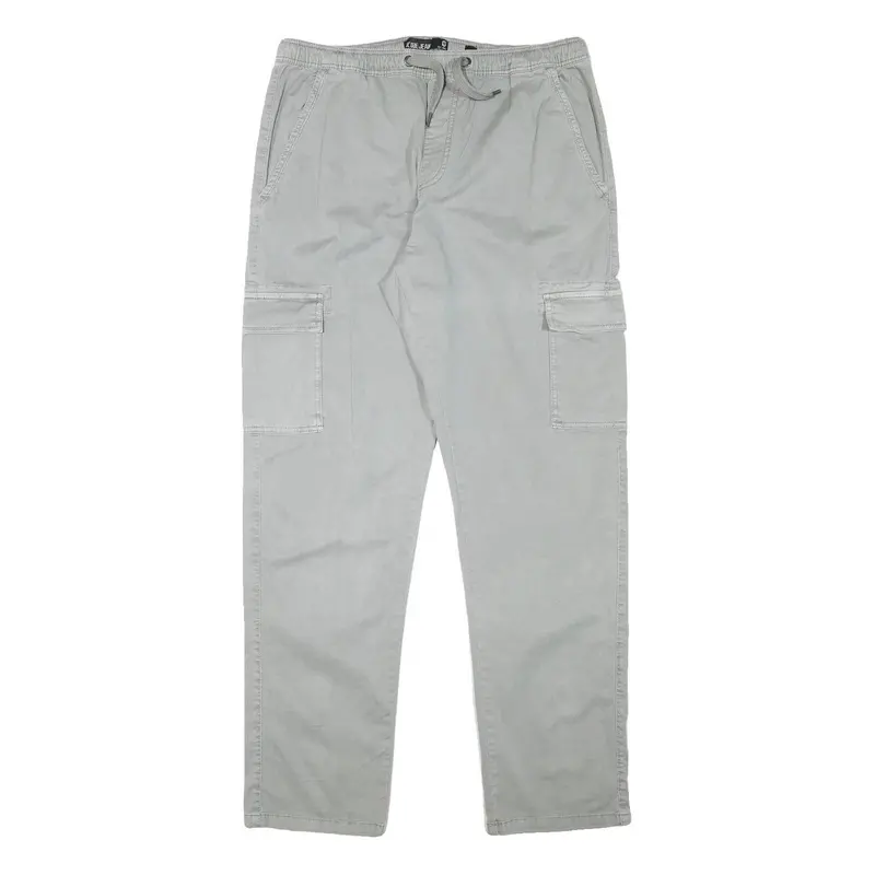 Indicode Mens Cotton Blend Grey Regular Cargo Trousers W33 L31 Drawstring Waist 1