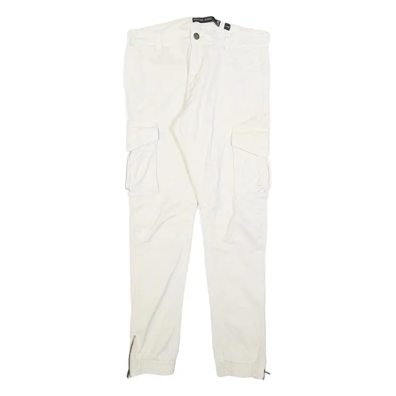 Indicode Mens Slim White Cotton Blend Cargo Trousers W34 L32 Zip Closure 1