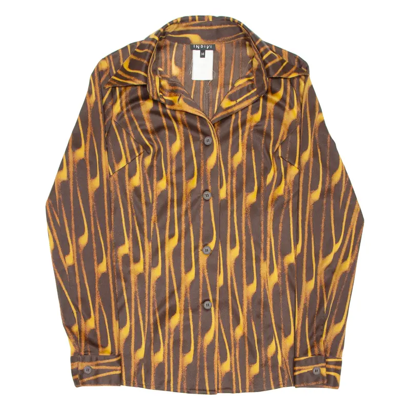Indivi Womens Shirt Brown Crazy Pattern Long Sleeve M 1