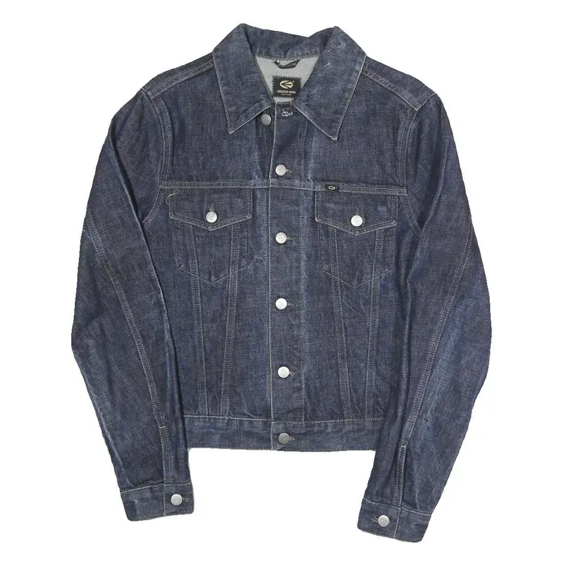 Industrial Denim Mens Blue Button Cotton Blend Denim Jacket M Plain Classic Fit 1