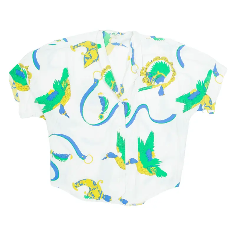 Ines Womens Printed Shirt White Collared Crazy Pattern M 1