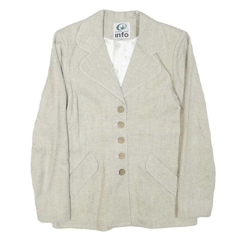 Info Womens Beige Wool Blend Classic Jacket Xxs Button Closure Plain Elegant 1