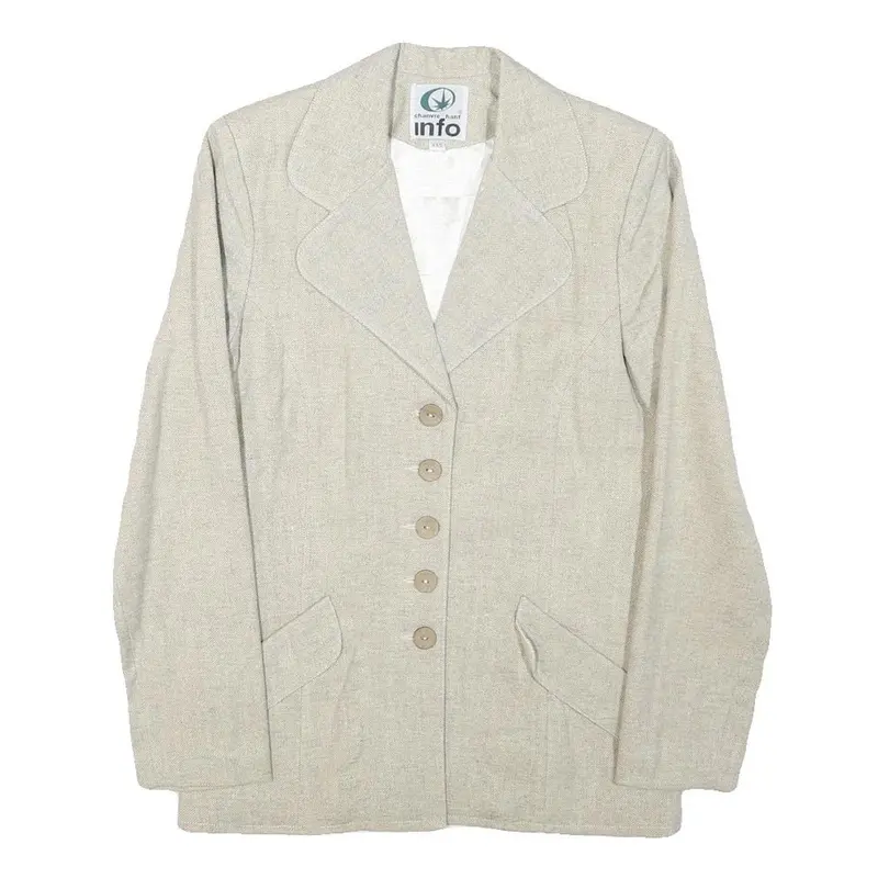 Info Womens Cream Wool Blend Button Jacket Xxs Woven Classic Blazer Elegant 1