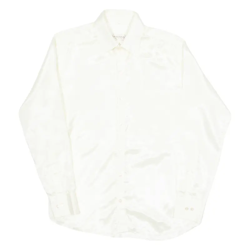 Instant Shirts Mens Plain Shirt Cream Faux Silk Long Sleeve M 1
