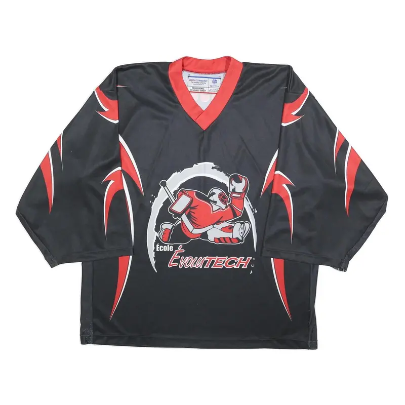 Interhockey Mens Black Red Graphic Hockey Jersey L Long Sleeve V-Neck Sport 1