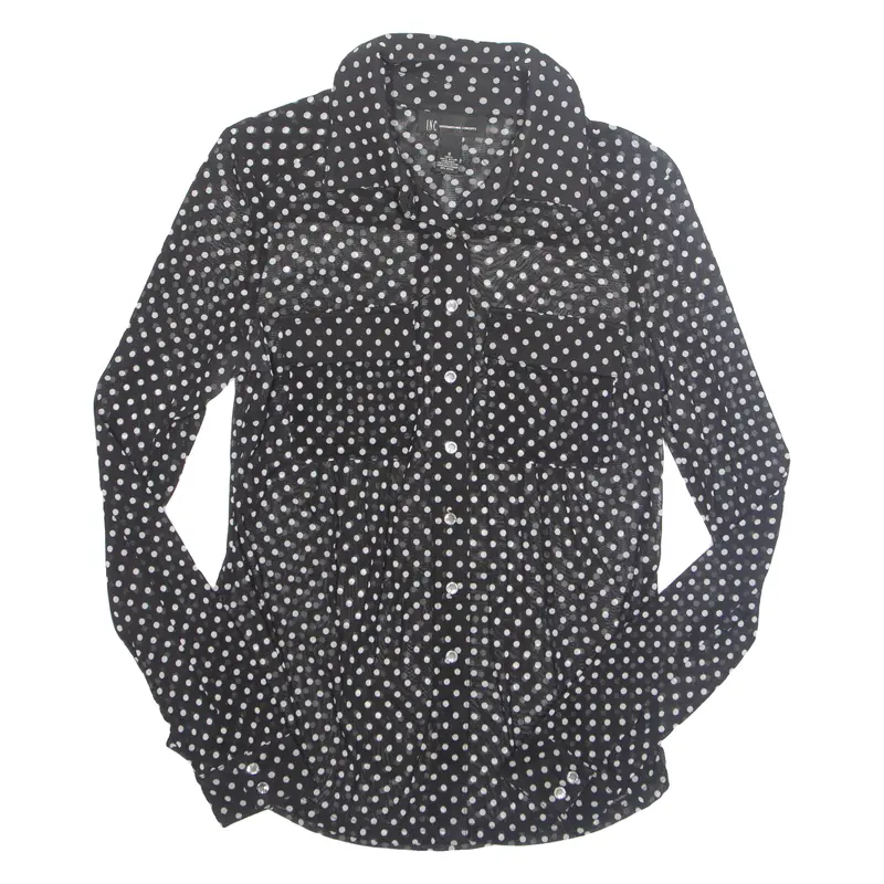 International Concepts Sheer Womens Printed Shirt Black Nylon Spotted S 1