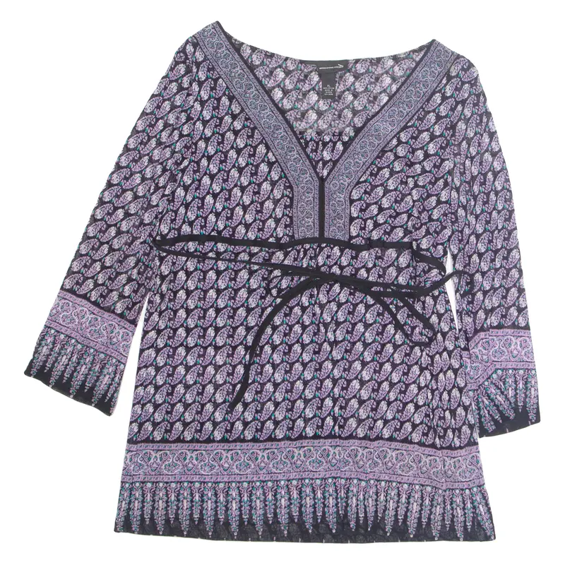 International Concepts Womens Printed Blouse Purple 3/4 Sleeve Nylon Geometric Xl 1