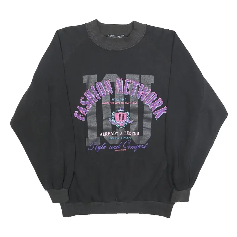 Iou Womens Black Fashion Network Crew Neck S Cotton Graphic Print Sweatshirt 1