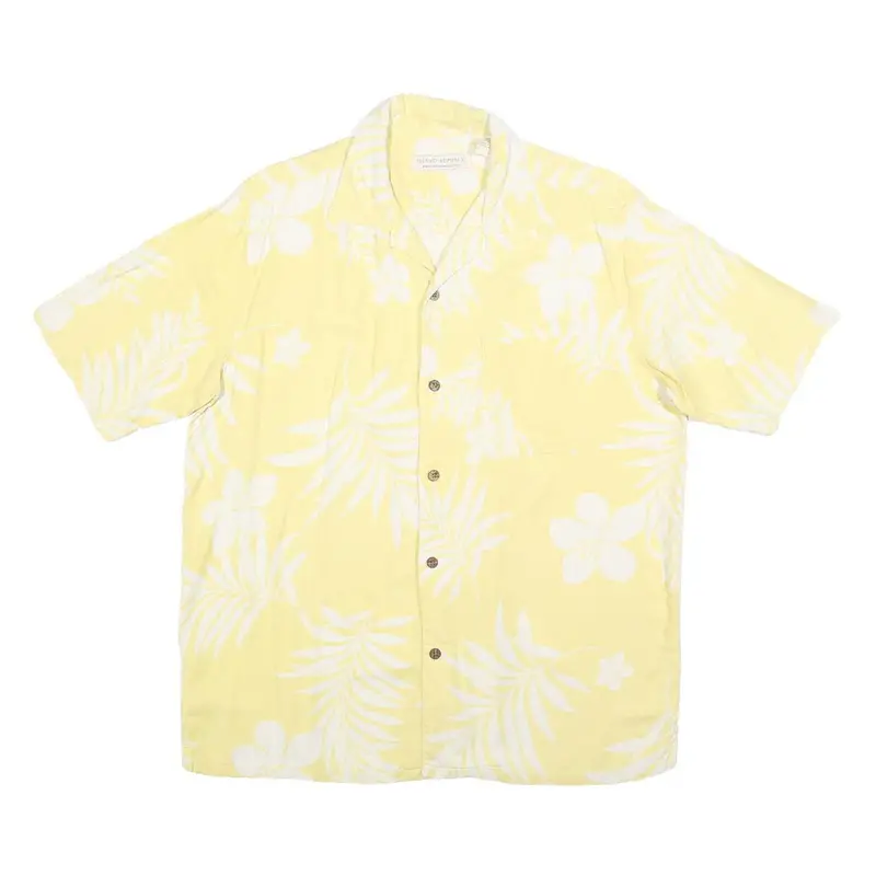 Island Republic Mens Yellow & White Floral Silk Shirt M Summer Casual Hawaiian 1