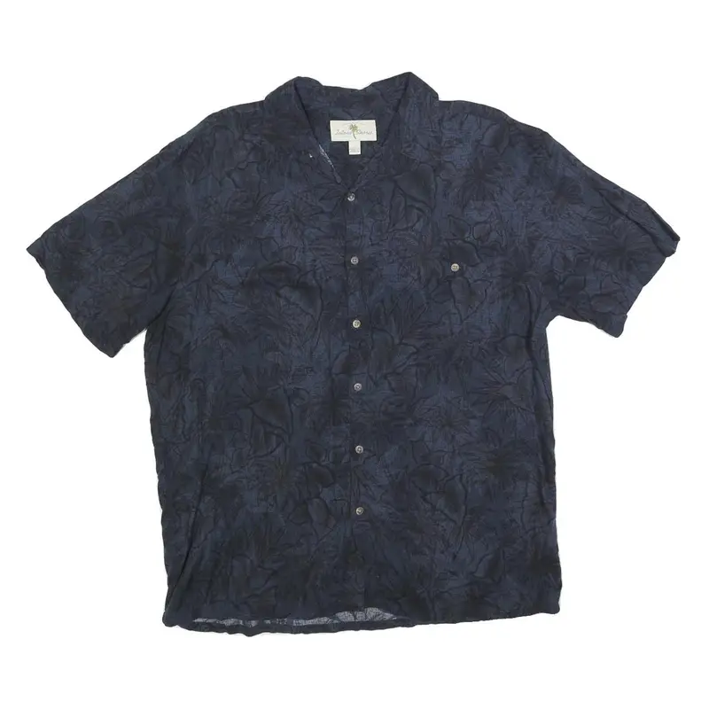 Island Shores Mens Blue Rayon Hawaiian Shirt L Tropical Print Lightweight 1