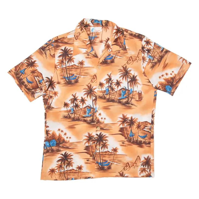 Islander Palm Tree Mens Hawaiian Shirt Orange Crazy Pattern M 1