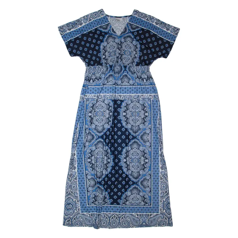 Isolde Womens A-Line Dress Blue 90S Crazy Pattern Short Sleeve Long M 1